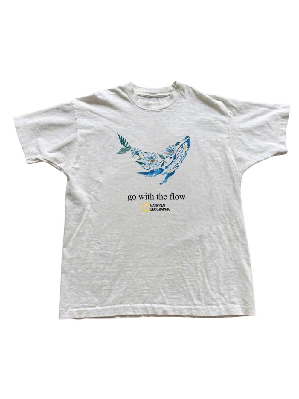 Gildan White Tee with Blue Floral Fish Graphic